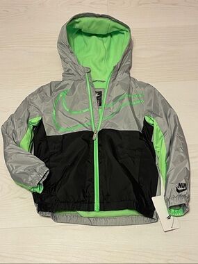 Nike Kids Black, Gray & Neon Green Hooded Jacket